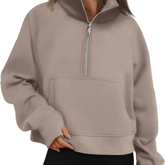 Womens Sweatshirts Half Zip Cropped Pullover Fleece Quarter Zipper Hoodies 2025